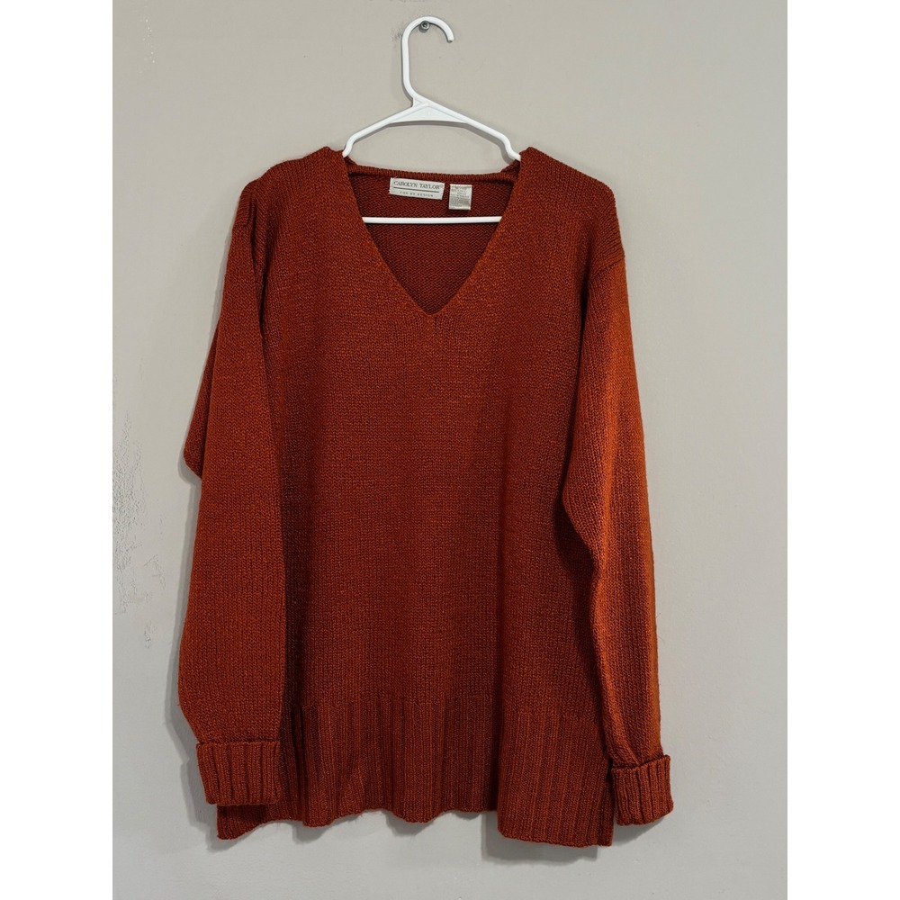 Carolyn Taylor Womens XL V-Neck Sweater Rust Orange Long Sleeve Knit Pullover